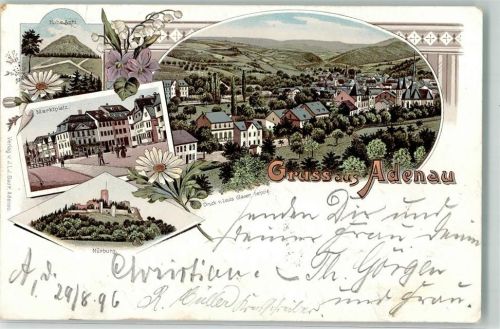 Adenau 1896 Marktplatz Nürnburg Hohe Acht Bahnpost Remagen- Zg. 145