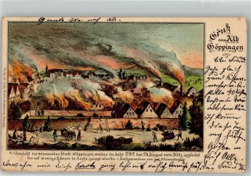 73033 W7320 Göppingen 1899 Lithographie Brand der Stadt 24.August 1782