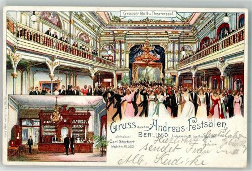 Friedrichshain 1901 Andreas-Festsäle Grosser Ball- u. Theatersaal Bar