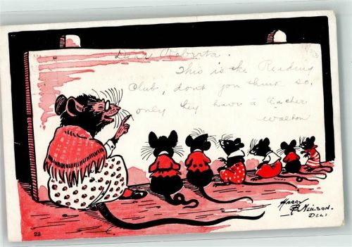 1903 Mama Maus und 6 Kinder Mäuse sign. Harry Neilson