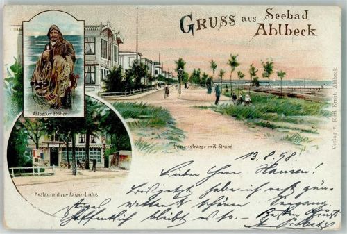 17419 O2252 Seebad Ahlbeck 1898 Lithographie Ahlbecker Fischer Gasthaus zur Kaiser Eiche Dünenstraße