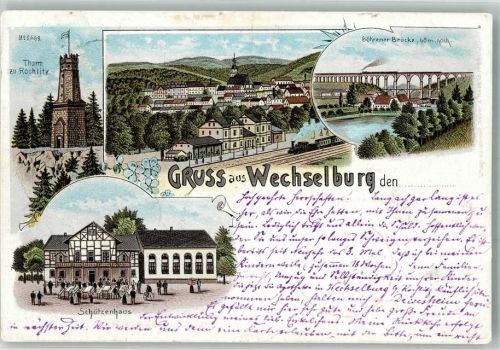 Wechselburg 1905 Turm zu Rochlitz Schützenhaus Bahnhof Göhrener Brücke