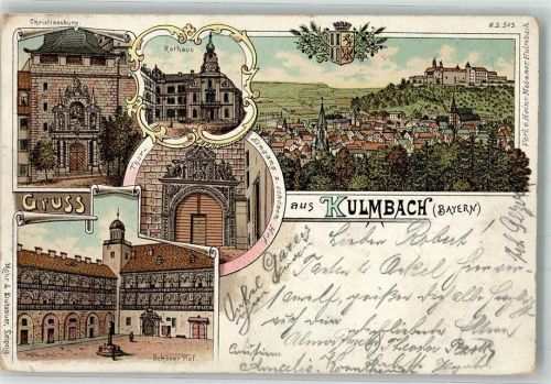 Kulmbach 1899 Lithographie Rathaus Christiansburg Schöner Hof