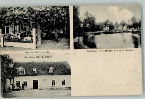 06188 O4105 Landsberg b Halle, Saale 1918 - Gasthaus Degen Garten Kolonade Gasthaus Röltzschgen Teich Ort lt. Stempel