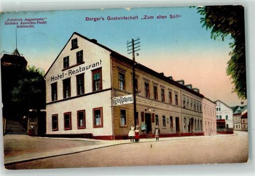 Schöneck 1913 Gasthaus Zum alten Söll Briefkasten Aussichtsturm Friedrich-Auguststein