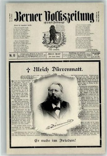 Bern Volkszeitung Traueranzeige Dürrenmatt durchbrochene Papierwand