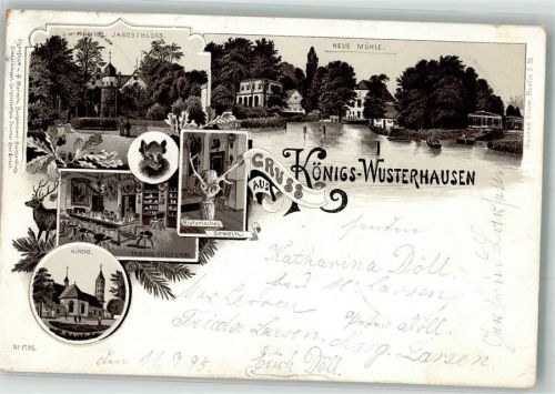 15711 O1600 Königs Wusterhausen 1895 Lithographie Vorläufer Kgl. Jagdschloß Neue Mühle Tabaks-Collegium Eber