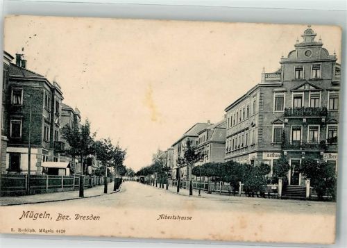 Mügeln 1911 Albertstraße Gasthaus Bahnpost Dresden- Zg. 198