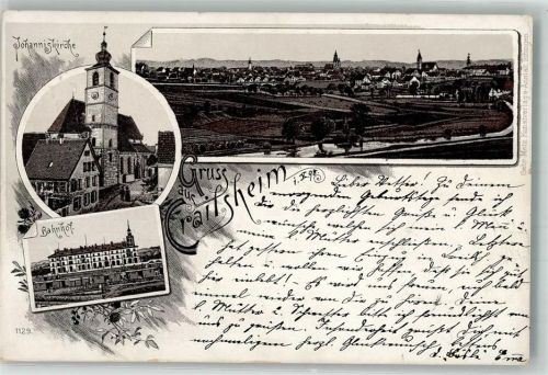 Crailsheim 1898 Verläufer Druck um 1890 Bahnhof Johanniskirche