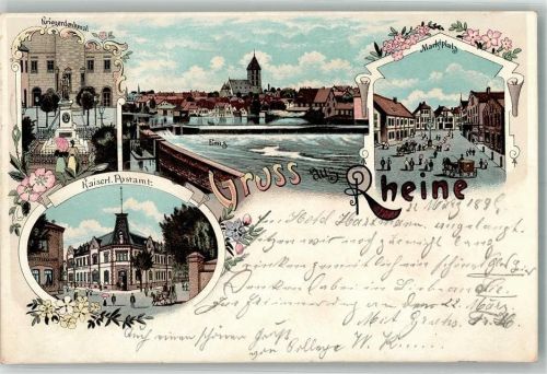 Rheine 1897 Kais. Post Kriegerdenkmal Die Ems Marktplatz Bahnpost Münster- Zug 56