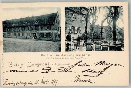 Zwingenberg 1899 Hotel-Weinhandlung zum Löwen Gartenwirtschaft