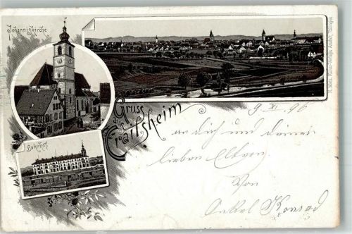 Crailsheim 1896 Verläufer Druck um 1890 Johanniskirche Bahnhof