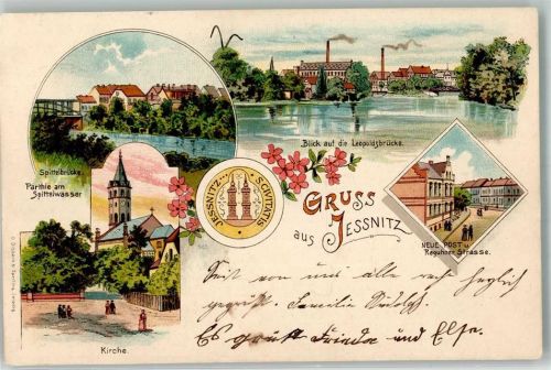 Jeßnitz 1907 Stadtwappen Am Spittelwasser Spittelbrücke Leopoldsbrücke