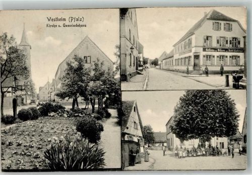 67368 W6721 Westheim Pfalz - Kirche Gemeindehaus Dorfstraße Gasthaus zum Ochsen Dorfplatz