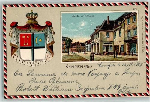 Kempen 1908 Markt Rathaus Wappen Passepartout