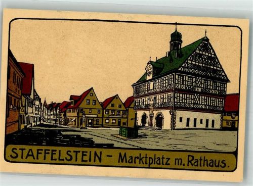96231 W8623 Staffelstein , Oberfr Künstlersteindruck Marktplatz Rathaus Brunnen