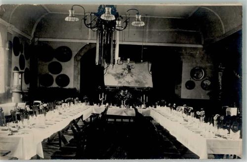 16348 O1295 Klosterfelde Privatfoto AK Gasthaus Schützenhaus Festsaal Speisetafel Ort handschriftlich