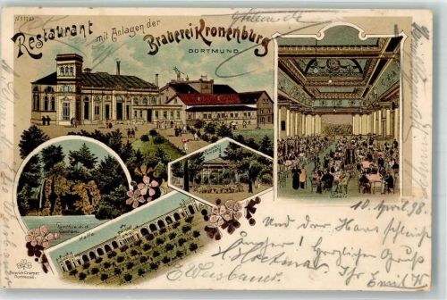 Dortmund Lithographie Brauerei Kronenburg Garten Halle Saal Musiktempel