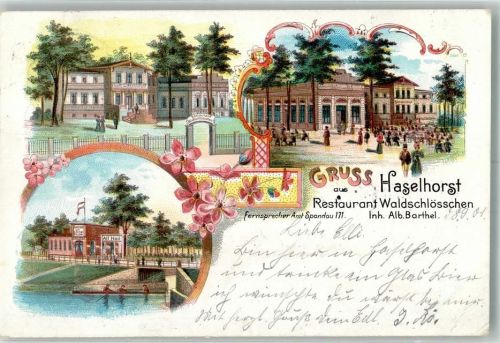 10115 W1000 Haselhorst 1901 Lithographie Gasthaus Waldschlößchen Garten