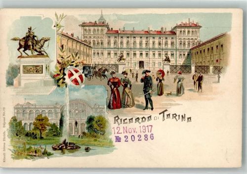 10100 Torino Turin 1917 Lithographie Denkmal Reiterstatue