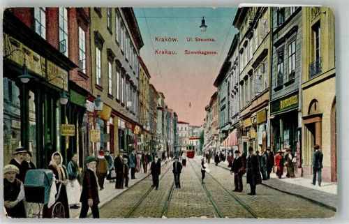 Krakau Szewska Gasse Straßenbahn Feldpost WK I K.u.K. Militär Epedemie-Spital Nr. 1 Desinfiziert Stempel