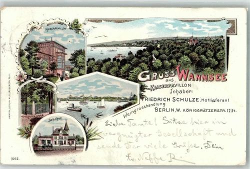 Wannsee 1898 Adelskorrespondenz Weingrosshandlung Schulze Gasthaus Kaiserpavillon Wannsee Bahnhof