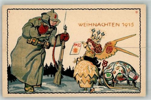 1915 Weihnachten 1915 Soldat Engel Schlitten Kekse
