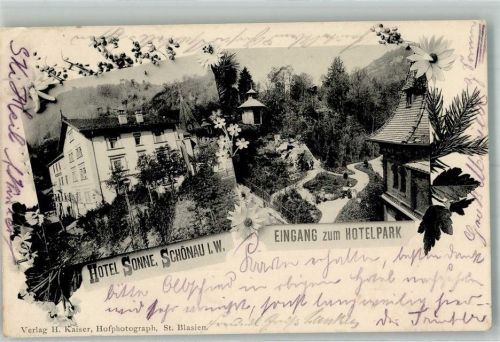 Schönau 1902 Hotel Sonne Eingang zum Hotelpark