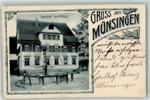 Münsingen 1915 Gasthaus zum Kreuz Dorfbrunnen