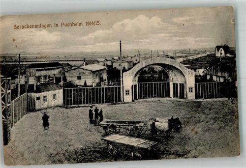 Puchheim Kriegsgefangenlager 1914/15 Barackenanlagen Eingang Pferdefuhrwerk