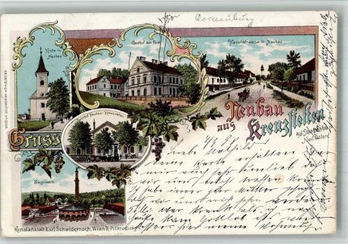 Neubau 1898 Lithographie Gasthaus zur Post Bahnhof Neubau Ziegelwerk