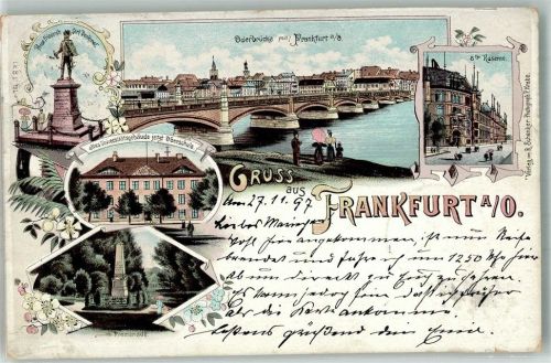 Frankfurt 1897 Altes Universitätsgebäude Prinz Friedrich Carl-Denkmal 8 ter Kaserne Oderbrücke