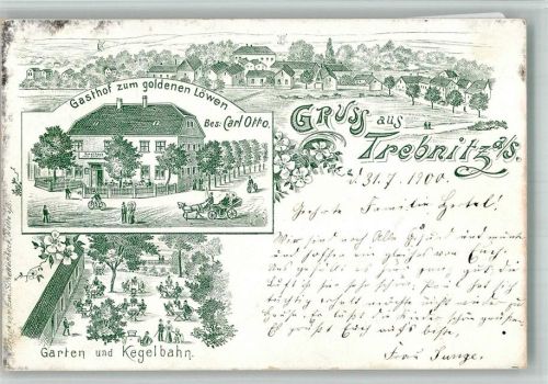Trebnitz 1900 Gasthaus zum goldenen Löwen Vorläufer Lithographie