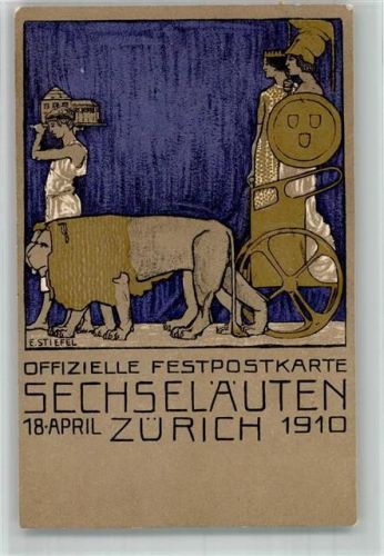 Zürich Sechseläuten1910 sign. Stiefel Römer Streitwagen