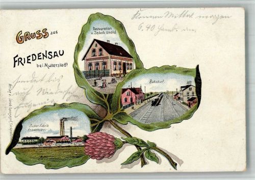 Mutterstadt Lithographie Friedensau Zuckerfabrik Gasthaus Unold Bahnhof