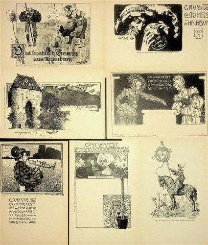 Hainburg 1899 10 Künstlerpostkarten im Originalumschlag der Studierenden der Österreichischen Kunstgewerbeschule u,a. Remigius Geyling, Heinrich Comploj