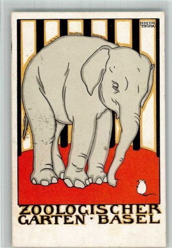 Basel Zo Elefant und Maus sign. H. Kerl Thoma