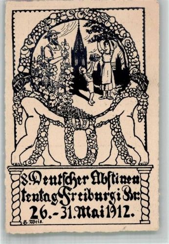 Freiburg 1912 8. Deutscher Abstinententag Jugendstil sign. Hans Weiß