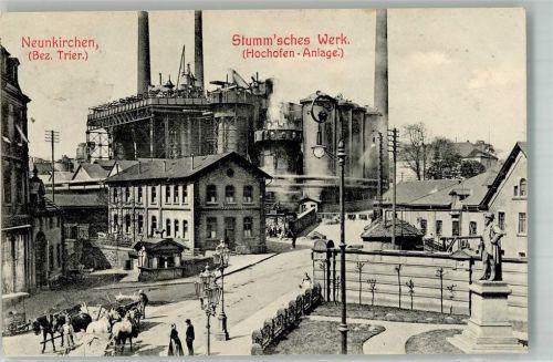 Neunkirchen 1908 Werk Stumm Hochofen-Anlage Pferdefuhrwerke