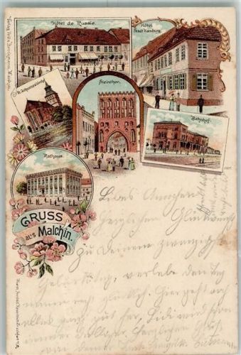 Malchin 1907 Steintor Bahnhof Rathaus Hotel de Russie Hotel Stadt Hamburg
