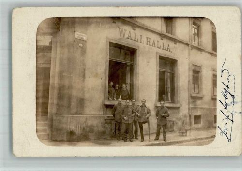Müllheim 1920 Gasthaus Wallhalla Soldaten Verwundete Bahnpoststempel Nachporto Ort handschriftlich Privatfoto AK
