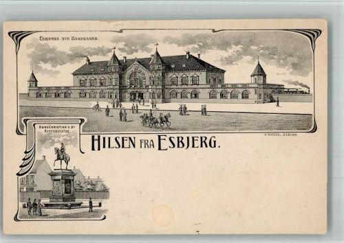 Esberg Denkmal König Christian Bahnhof Lithographie