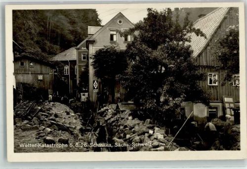 01814 O8320 Schmilka 1926 Foto AK Unwetter-Katastrophe 1926 Zerstörte Wohnhäuser