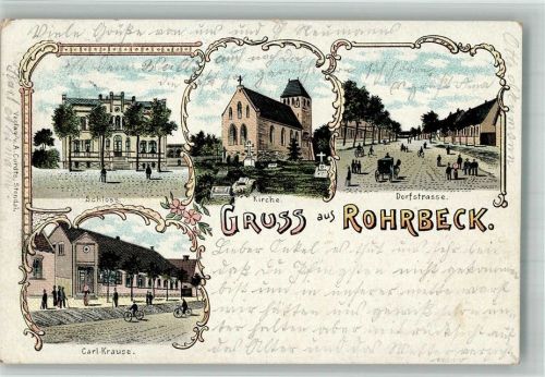 Rohrbeck 1902 Lithographie Schloss Dorfstrasse Dorfkirche