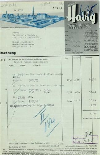 Herdecke Rechnung von 1938 Habig AG Stoffdruckerei