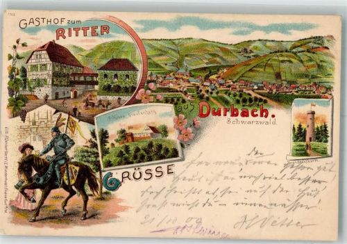 Durbach 1900 Gasthaus zum Ritter Ritter Burgfräulein Schloß Staufenberg Brandeckturm