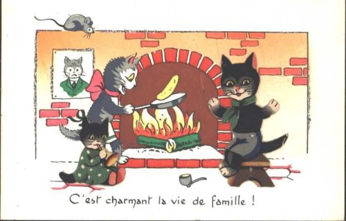 AK von 1948 mit montierten Katzen