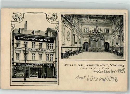 Schöneberg 1911 Gasthaus Schwarzer Adler Festsaal