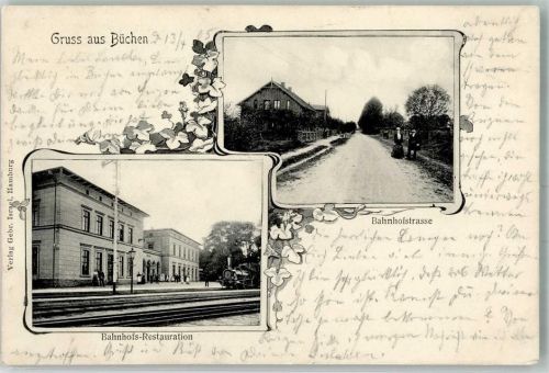 Büchen 1905 Bahnhof-Gasthaus Bahnhofstraße Bahnpost Lübeck-Lüneburg Zug 8