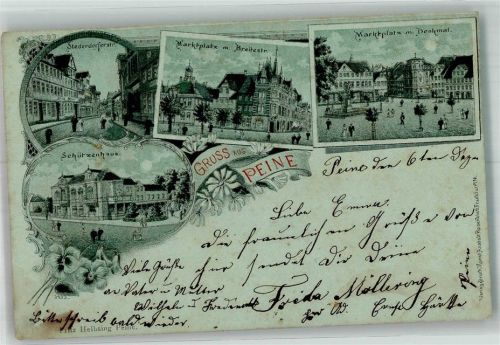 Peine 1900 Marktplatz Denkmal Breitestrasse Gasthaus Schützenhaus Stederdorferstrasse